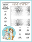 CARING FOR PETS Word Search Puzzle Worksheet Activity