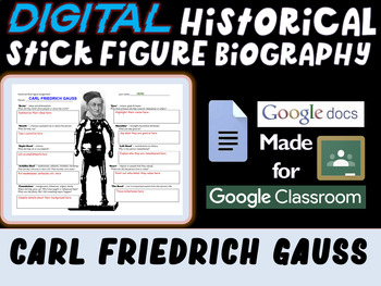 Preview of CARL FRIEDRICH GAUSS Digital Historical Stick Figure (bios) Editable Google Docs