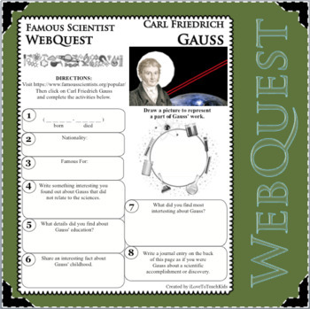 Preview of CARL FRIEDRICH GAUSS Science WebQuest Scientist Research Project Biography Notes