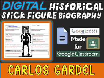 Preview of CARLOS GARDEL Digital Historical Stick Figure Biography (MINI BIOS)