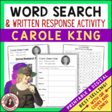 CAROLE KING Music Word Search & Research Activities for Ge