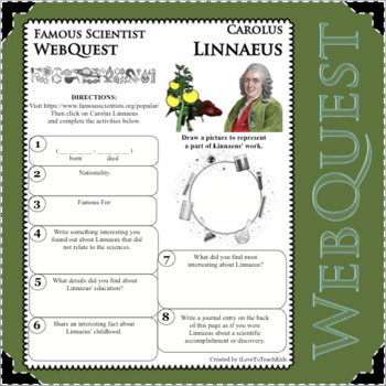 Preview of CAROLUS LINNAEUS Science WebQuest Scientist Research Project Biography Notes