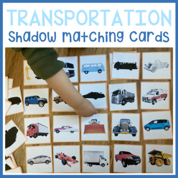 Preview of CARS TRUCKS Shadow Matching Cards - Montessori Printable Vehicles Transportation