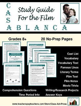 Preview of CASABLANCA Film Study Guide | Worksheets | Printables