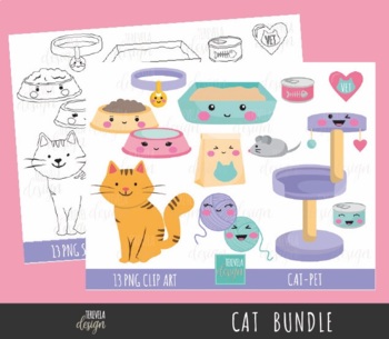 Download Cat Bundle Color And Black Line Cat Clipart Pets Pet Food Tpt