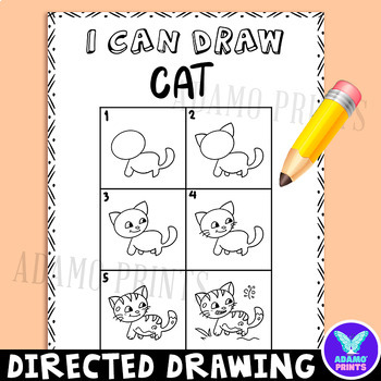 CAT Directed Drawing: Writing, Reading, Tracing & Coloring Activities ...