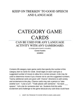 Preview of CATEGORY GAME CARDS