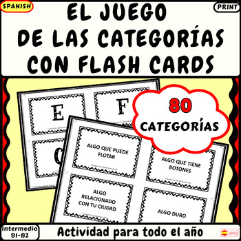 Preview of Spanish extensive category game Flash cards with 80 topics Print