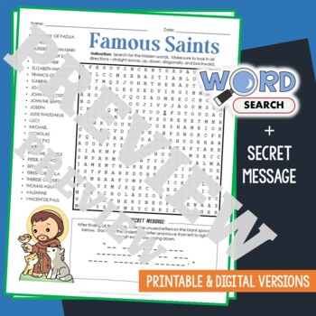 Preview of CATHOLIC SAINTS Word Search Puzzle Activity Vocabulary Worksheet Secret Message