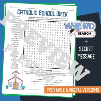 Preview of CATHOLIC SCHOOL WEEK Word Search Puzzle Activity Worksheet Secret Message