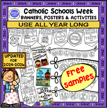 Preview of CATHOLIC SCHOOLS WEEK Banners, Posters and Activities 2024-2026 (FREE SAMPLES)