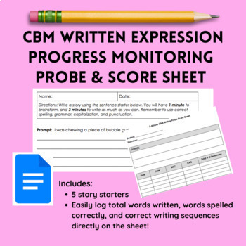 Preview of CBM Written Expression Progress Monitoring Probes & Score Sheet