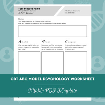 CBT ABC Model Worksheet | Editable / Fillable PDF | Mental Health