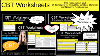 Preview of CBT Cognitive Behavioral Therapy PRINTABLE and INTERACTIVE Worksheets (190 pgs.)