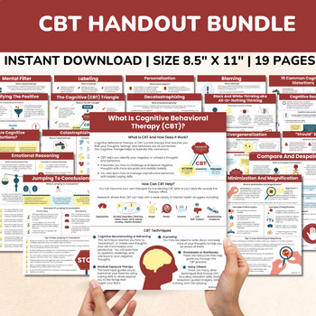 Preview of CBT Handouts Bundle-19 Pages-CBT Coping Skills Posters-Anxiety Therapist Gift