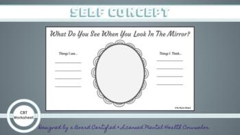Preview of CBT Mirror Portrait Art Therapy Worksheet for Self-Concept & Esteem
