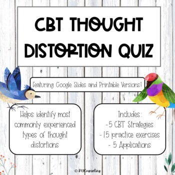 Preview of CBT Thought Distortions Quiz and Activities with Google Slides Digital Version
