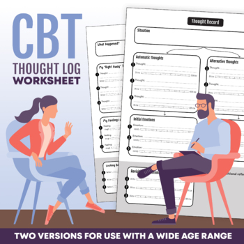 Preview of CBT Thought Record Worksheet with Thoughts, Emotions, and Reflection