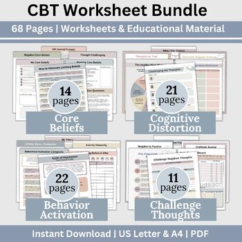 Preview of CBT Worksheet Therapy Bundle, Therapy Resources for Counseling Office