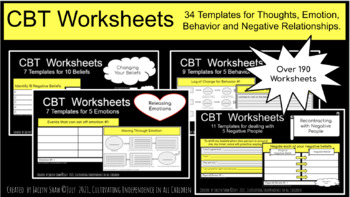 Preview of CBT Printable & Interactive DIGITAL WORKBOOKS_ Zoom Therapy Tools_ (190 pgs.)