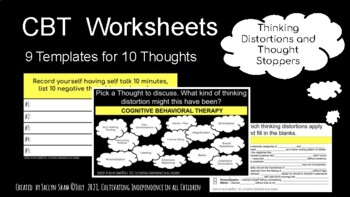 Preview of CBT Worksheets - "Thinking Distortions and Thought Stoppers"