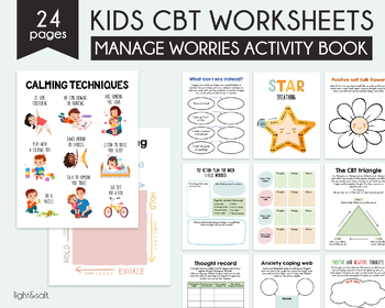 Preview of CBT worksheets for kids, worry and anxiety, coping skills, CBT workbook
