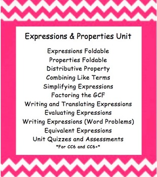 Preview of CC 6th Grade Math Unit BUNDLE: Expressions and Properties (Distributive)