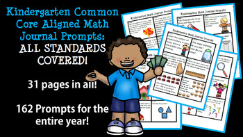 Preview of CC Aligned Kindergarten Math Journal Prompts (ALL Year): Covers ALL Standards