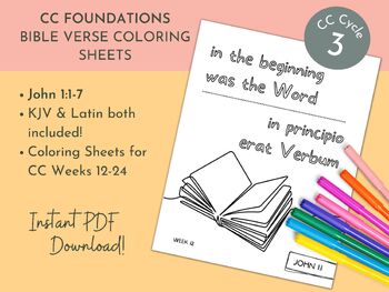 Preview of CC Cycle 3 Foundations Latin Bible Verse Coloring Sheets John 1:1-7