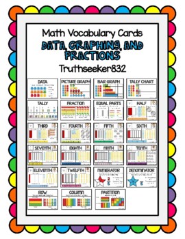 Preview of Illustrated Math Vocabulary Cards – Data, Graphing, and Fractions
