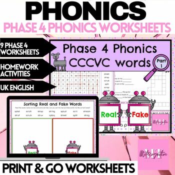 Preview of CCCVC Words Phonics Phase 4 Worksheets