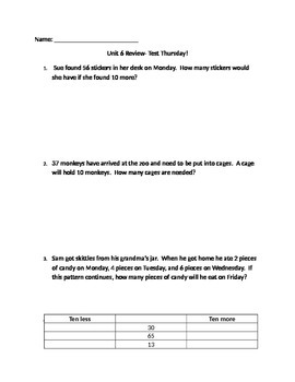 Preview of CCGPS Grade 1 Unit 6 Math Review