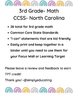 Preview of CCSS 3rd Grade Math- I Can Statements