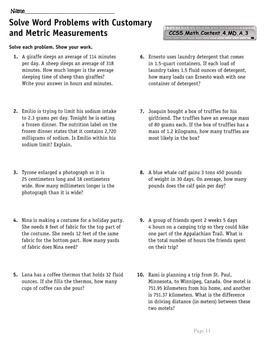 ccss 4th grade measurement worksheets by mo don tpt