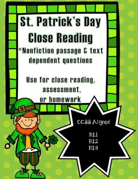 Preview of CCSS Aligned Close Reading Freebie: St. Patrick's Day