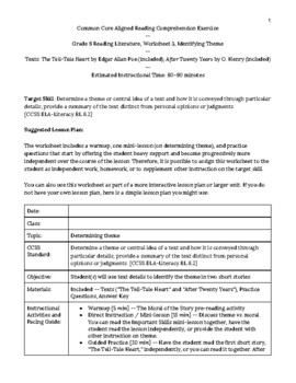 Preview of CCSS Aligned Reading Comprehension Activity (6th Grade), Theme