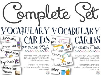 Preview of CCSS-Aligned Vocabulary Cards Bundle {3rd Grade Math & ELA}