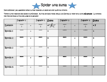 Preview of CCSS BILINGUAL MATH- ROLL A SUM-SPANISH