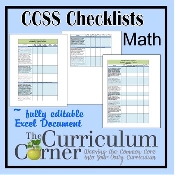 Preview of CCSS Checklists 3rd Grade Math Fully Editable Excel Document