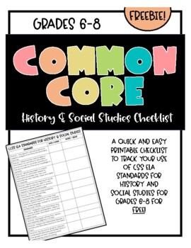 Preview of CCSS Common Core History & Social Studies Standards Checklist for 6-8th Grade