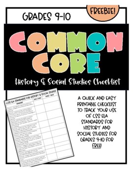 Preview of CCSS Common Core History & Social Studies Standards Checklist for 9-10 Grade