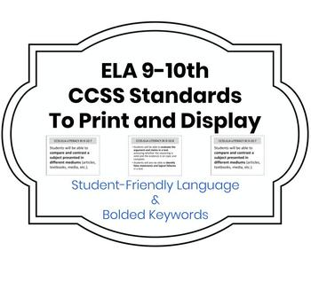 Preview of CCSS ELA 9-10 Standards in Student-Friendly Language Print-and-Go!