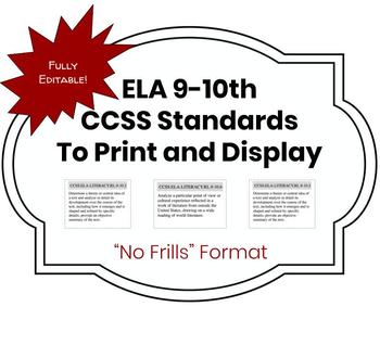 Preview of CCSS ELA 9-10 Standards to Print-and-Display!