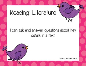Preview of CCSS ELA First Grade I Can Posters with Birds