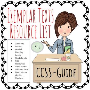 Preview of CCSS Exemplar Texts Resource List K-1