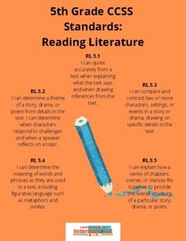 Preview of CCSS Fifth Grade Reading Literature Standards Simplified!