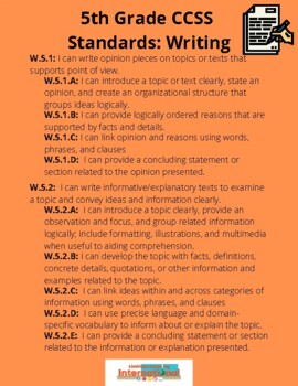 Preview of CCSS Fifth Grade Writing Standards Simplified!