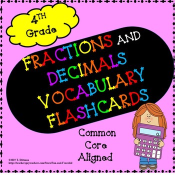 Preview of Math Flashcards- 'Fractions and Decimals' Vocabulary Grade 4