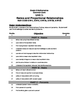 Preview of CCSS Math Unit Test - Ratios, Rates & Percents