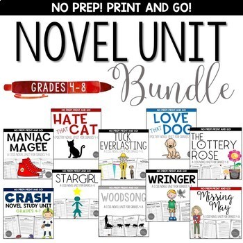 Preview of Novel Study Unit Bundle for Grades 4-8 Common Core Aligned